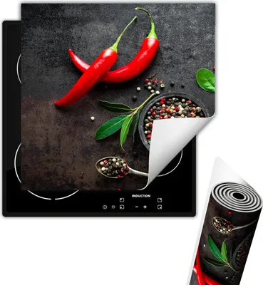 Produktbild von Herdabdeckplattee Glaskeramikkochfeld-Abdeckung 50x52 cm Anti Rutsch Matte Aufrollbar, Gewürze Chilli