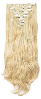Immagine prodotto di Clip-in, set di 8 pezzi, extension per capelli, capelli ondulati, 45 cm, biondo scuro e biondo platino