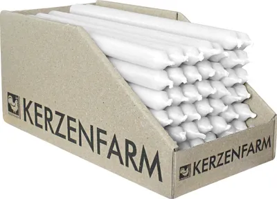 Produktbild von Stabkerzen aus Paraffin, 180/13 mm, Weiß, KERZENFARM HAHN, Brenndauer ca. 3,5h, 49 Stück pro Verpackung