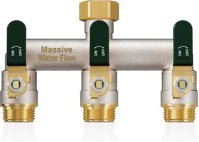 Produktbild von Wasserverteiler, 3-Wege, 3/4 Zoll - Verchromt - Hoher Wasserdurchfluss - Ideal für die Gartenbewässerung