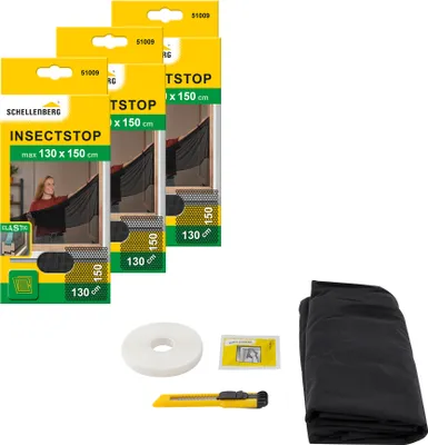 Produktbild von Schellenberg 3er Pack 51009 Fliegengitter ELASTIC, für Fenster mit Wetterschenkel, Insektenschutz ohne bohren, anthrazit, 130 x 150 cm