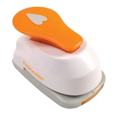 Obrázok produktu pre Pákový dierovač Fiskars srdce biely/oranžový S