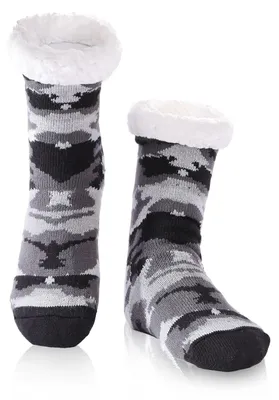 Produktbild von Kuschelsocken Herren Antirutsch Haussocken Flauschig Dick Warm Black Camouflage 38-46