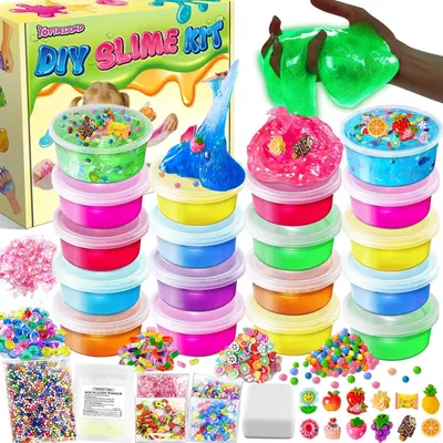 Image de Kit de fabrication de slime pour filles - 18 couleurs - Slime transparent et phosphorescent