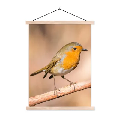 Produktbild von MuchoWow® Textilposter Vogel - Zweig - Rotkehlchen 40x53 cm mit holzfarbenen Rahmen - Schlafzimmer