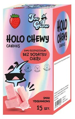 GUMY ROZPUSZCZALNE O SMAKU TRUSKAWKOWYM BEZ DODATKU CUKRÓW BEZGLUTENOWE (15 szt.) 90 g - JOE GLOW