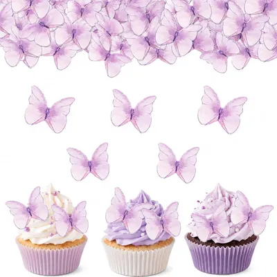 Imagen del producto de Decoración para pasteles en forma de mariposa, color lila, 4 x 4,7 cm, ideal para cupcakes