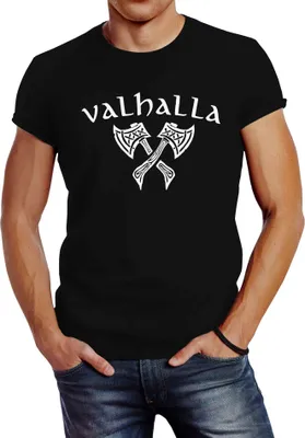 Produktbild von Herren T-Shirt Valhalla Axt nordische Mythologie Wikinger Krieger Fashion Streetstyle Neverless® schwarz M
