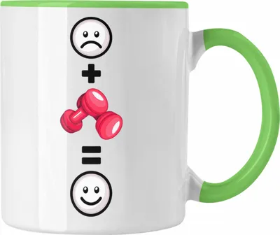 Produktbild von Trendation - Fitness Tasse Geschenk für Fitness Frauen Lustige Geschenkidee :( + Fitness = :) Geburtstag (Grün)