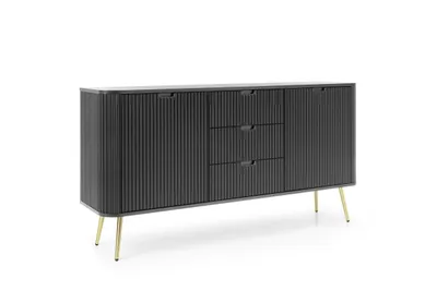 Zdjęcie produktu dla Komoda ZORA z 2 drzwiami i 3 szufladami, czarna z złotymi nóżkami – 168 × 87 × 39 cm