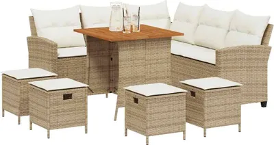 Produktbild von vidaXL 6-tlg. Garten-Sofagarnitur mit Kissen L-Form Beige Poly Rattan