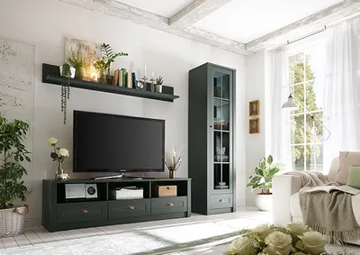 Produktbild von Ascot Wohnwand Anbauwand Mediawand 3-teilig grün Landhaus