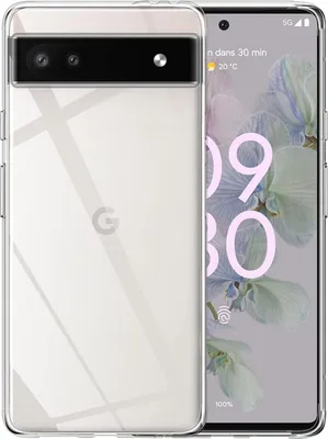 A clear protective case for a Google Pixel 6a phone is shown, with the phone inside.