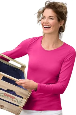 Produktbild von Langärmeliges Baumwoll-T-Shirt für Damen, 95% Baumwolle, 5% Elasthan, ohne Aufdruck, einfarbig, 180g/m2, Farbe lila, Größe 2XL