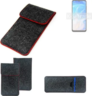 Produktbild von K-S-Trade Handy Schutz Hülle kompatibel mit Doogee N40 Pro Schutzhülle Handyhülle Filztasche Pouch Tasche Case Sleeve Filzhülle dunkelgrau roter
