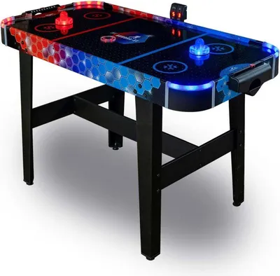 Zdjęcie produktu dla Carromco Airhockey Aurora-XT – duży stół do air hokeja z LED, popychaczami i krążkami, wentylowanym polem gry, dla dzieci i dorosłych