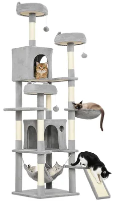 Productafbeelding van Krabpaal van 192 cm met grot, sisalpalen, groot platform en hangmathelling voor 2-3 katten tot 5 kg