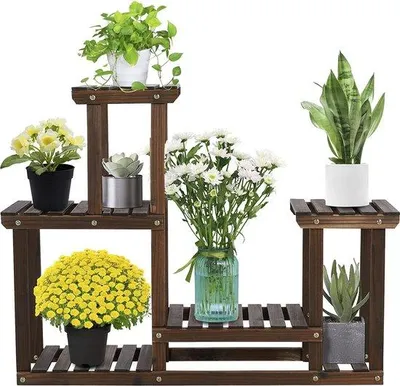 Image de Étagère à fleurs, étagère en bois à plusieurs niveaux, 95 x 25 x 73 cm, pour l'intérieur ou l'extérieur, le jardin ou le balcon