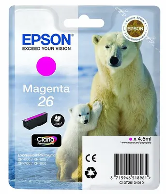 Produktbild von Epson Polar bear Singlepack Magenta 26 Claria Premium Ink, Magenta, Tinte auf Pigmentbasis, 1 Stück(e)