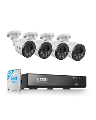 Produktbild von ZOSI 4K PoE Überwachungskamera Set Aussen, 8CH 2TB NVR mit 4X 8MP IP Kameras, Personen- und Fahrzeugerkennung, Audioüberwachung, 30M IR Nachtsicht, 24