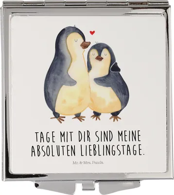 Produktbild von Mr. & Mrs. Panda Kosmetikspiegel Pinguin umarmen - Weiß - Geschenk, Hochzeit, Handspiegel, Liebe, Frauen Spiegel, Taschenspiegel, Mini, Schminkspiegel, Verlobung