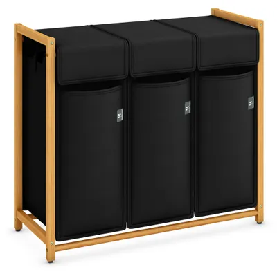 Immagine prodotto di AdelDream cesto portabiancheria 3 scomparti carrello portabiancheria con tasche rimovibili raccoglitore vestiti bambù 150L nero