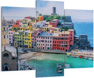 Produktbild von Bild auf Leinwand - Leinwandbild - 3 Teile - Farben Gebäude Italien - 130x100cm - Wand Bild - Wanddeko - Wandbilder - Leinwanddruck - Bilder - Wanddekoration - Leinwand bilder - CB130x100-5015