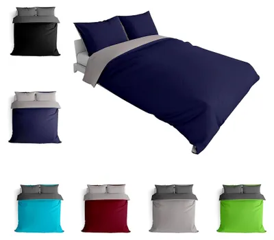Produktbild von Bio Renforcé Bettwäsche und Kissenbezug | 100% Baumwolle | Reißverschluss | 135x200 + 80x80 cm | Uni Navy/Silber