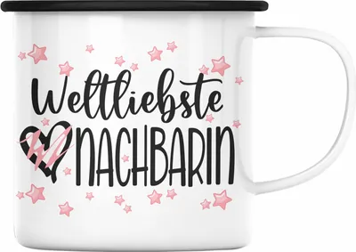 Produktbild von Trendation - Beste Nachbarin Emaille Tasse Geschenk Geburtstag Freundin Lieblings Nachbarin Geschenkidee Weltliebste Nachbarin Abschied Abschiedsgeschenk (Schwarz)