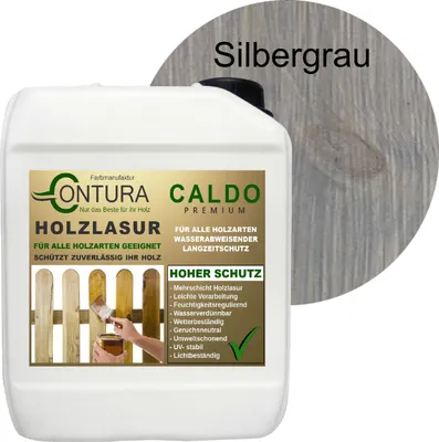 Produktbild von 2,5Liter  - Holzlasur Dickschichtlasur Set + Pinsel 2in1 Dauerschutzlasur Holzschutz Lasur -11 Silbergrau