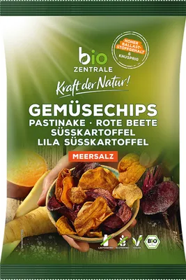 Produktbild von Gemüse Chips mit Meersalz knusprig würzig aus Wurzelgemüse 90g