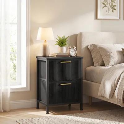 Produktbild von SONGMICS Nachttisch, Kommode, 2 Schubladen aus Cord, für Schlafzimmer, Flur, Wohnzimmer, tintenschwarz
