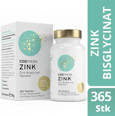 Immagine prodotto di Cosphera - Zinco ad alto dosaggio 25 mg di bisglicinato di zinco - 365 compresse vegane