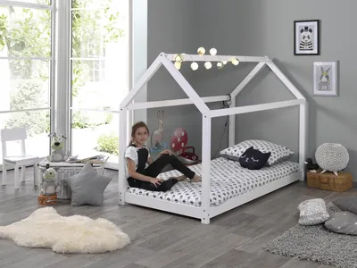 Produktbild von Vipack Hausbett Weiß 90x200 cm Kiefer mit Lattenrost Dachkonstruktion