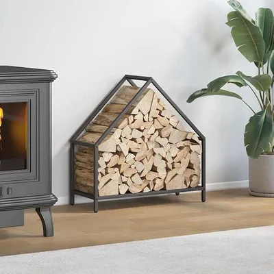 Produktbild von Brennholzregal aus kaltgewalztem Stahl Schwarz 60 x 25 x 60 cm für Kaminholz Aufbewahrung platzsparend mit 100 kg Traglast für Garten und Wohnzimmer