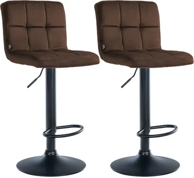 Produktbild von CLP 2er Set Barhocker Peru Samtbezug höhenverstellbar drehbar mit Rückenlehne | Farbe braun Gestell Farbe schwarz