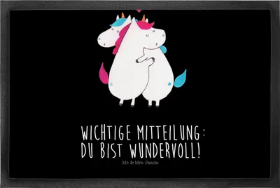 Produktbild von Mr. & Mrs. Panda fußmatte Einhorn Mitteilung 50 x 75 cm - Schwarz - Geschenk, Unicorn, Partner, bodenmatte, Schmutzmatte, Spruch, Sauberlaufmatte, Liebe, Einhörner, Ehe