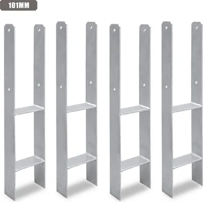 Obrázek produktu pro Clanmacy 4 kusy kotevní sloupek 101MM H-sloupek podpora H-kotva 600 mm délka sloupek bota pro přístřešek pro auto stříbrná