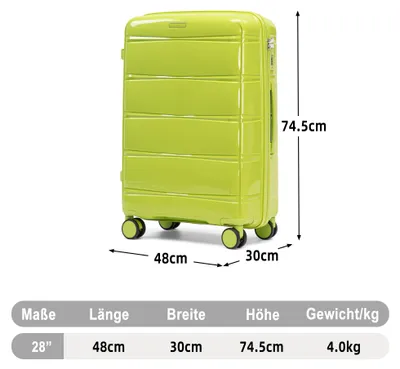 Immagine prodotto di Valigia rigida da 28 pollici, con gancio laterale, maniglia telescopica, ruote a 360°, lucchetto numerico, ideale per viaggi lunghi (verde)