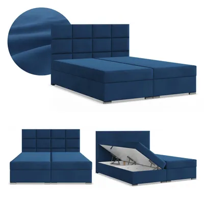 Produktbild von Boxspringbett 160x200 mit 2 Bettkästen, Kontinentales Bett mit Bonell Matratze, Doppelbett mit Kopfteil, Samtstoff Blau, Dunkelblau CALVI 160 x 200