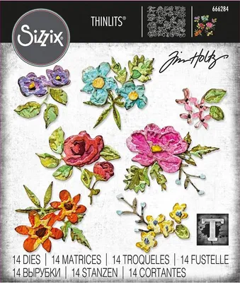 Produktbild von SIZZIX Stanzform Präge Stanzschablone Cutting Die, Brushstroke Flowers Mini by Tim Holtz Blumen