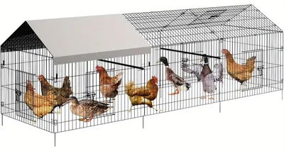 Obrázek produktu pro Kovová klec pro zvířata - Venkovní výběh - Výběh pro slepice - Krmítko pro králíky - Klec pro kachny - Rozměry: 330 x 102 x 102 cm