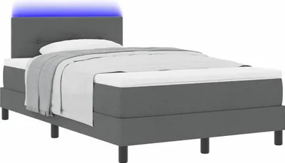 Imagen del producto de Cama con somier y colchón, color gris oscuro, 120 x 200 cm, tapizada en tela