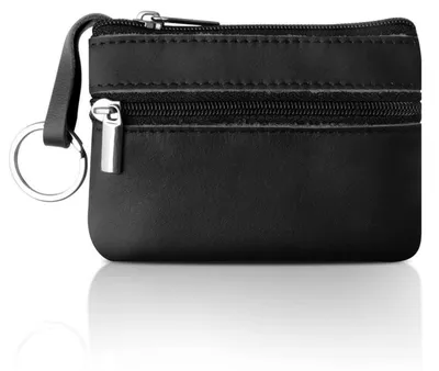Produktbild von Schlüsseltasche Leder Schwarz 2 Reißverschlussfächer mit Schlüsselanhänger