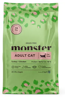 Produktbild von Monster Cat Grain Free Adult 2kg Getreidefreies Trockenfutter für ausgewachsene Katzen mit Pute und Huhn