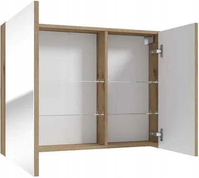 Image de DomoDomo armoire de salle de bain suspendue avec miroir 60 x 80 cm chêne Evoke et étagères en verre Rietti, armoire à pharmacie, ensemble de meubles en chêne
