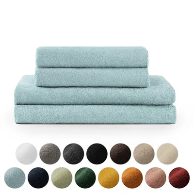 Produktbild von Blumtal Premium Frottier Handtücher Set mit Aufhängschlaufen - Baumwolle  , weich, saugstark - 2X Badetuch (70x140 cm), 2X Handtuch (50x100 cm), Hellblau