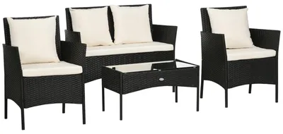 Immagine prodotto di Set Salotto da Giardino Divano 2 Poltrone e Tavolino in Rattan PE Nero