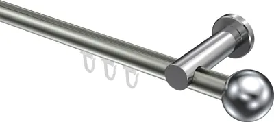 Produktbild von Interdeco Innenlaufstange / Gardinenstange mit Innenlauf Edelstahl-Optik / Chrom, Typ Platon Luino (Kugel), 20 mm Ø 1-läufig, 280 cm