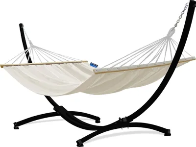Produktbild von Potenza Outdoor Hängematte mit Gestell für 2 Personen I Stabhängematte XXL 220x160, 200kg I Schwarz Hängemattengestell 220kg Wetterfest